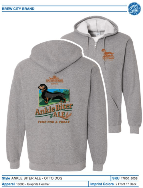 Ankle Biter Ale Black/Tan Dog Hoodie - Zip-Up  - Graphite Heather- Heavy  NEW!
