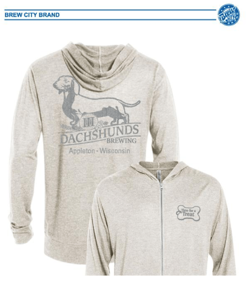 III Dachshunds Brewing Distressed Logo- Full Zipper Hoodie (New)! Oatmeal Heather